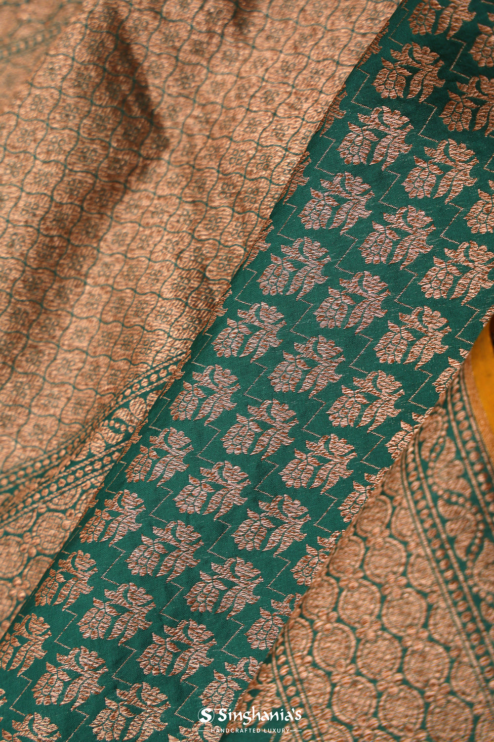 Bottle Green Chiniya Banarasi Silk Saree