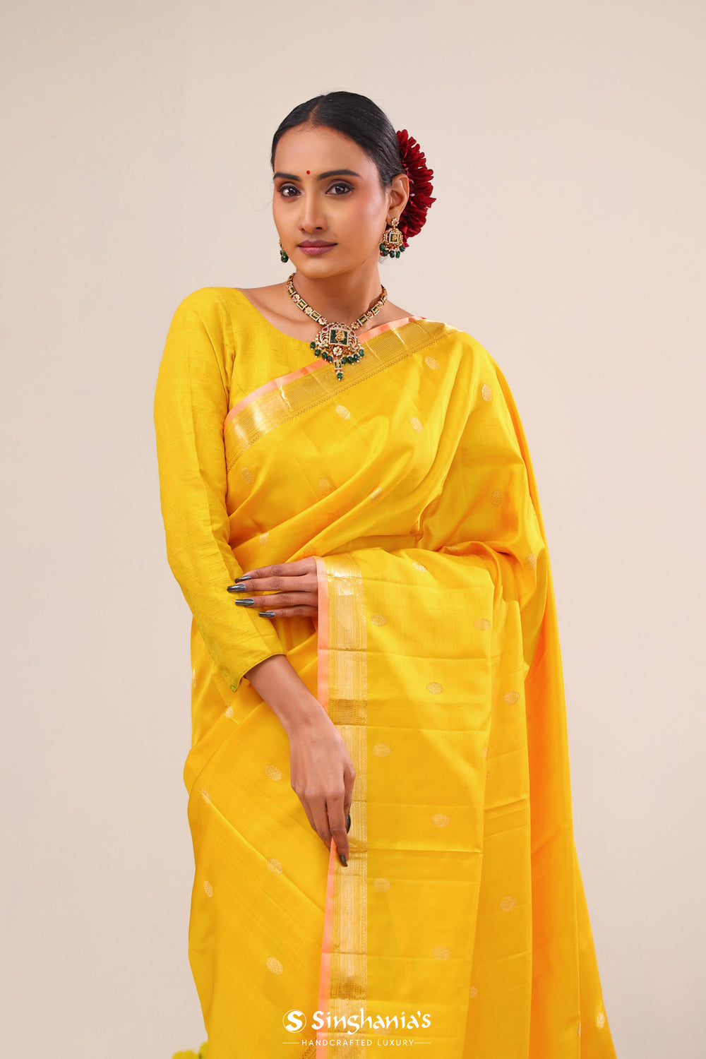 Vibrant Yellow Butti Kanjivaram Silk Saree