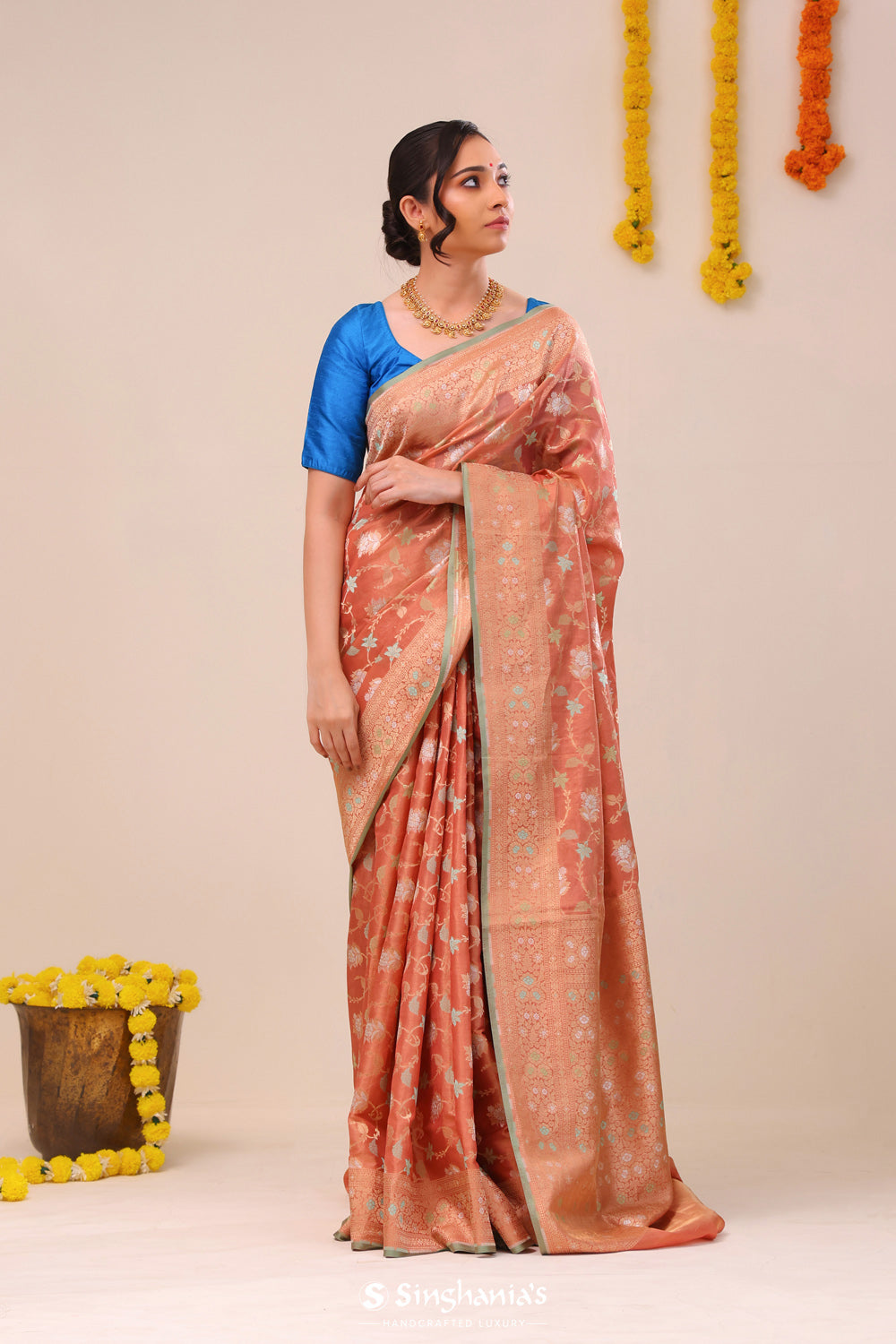 Candlelight Peach Jaal Banarasi Silk Saree