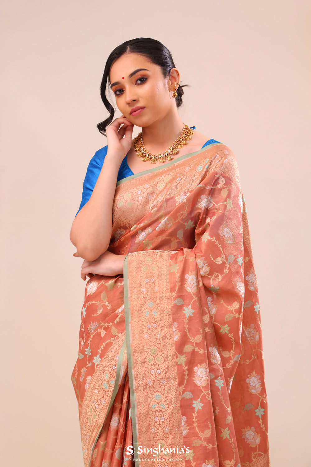 Candlelight Peach Jaal Banarasi Silk Saree