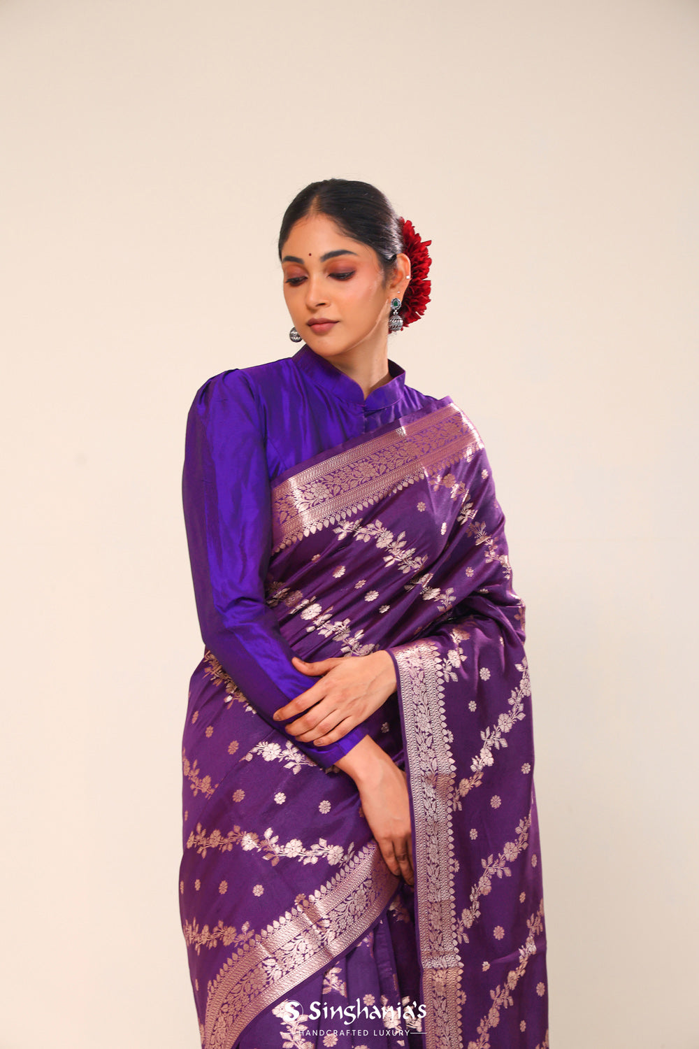 Tacao Purple Chiniya Banarasi Silk Saree