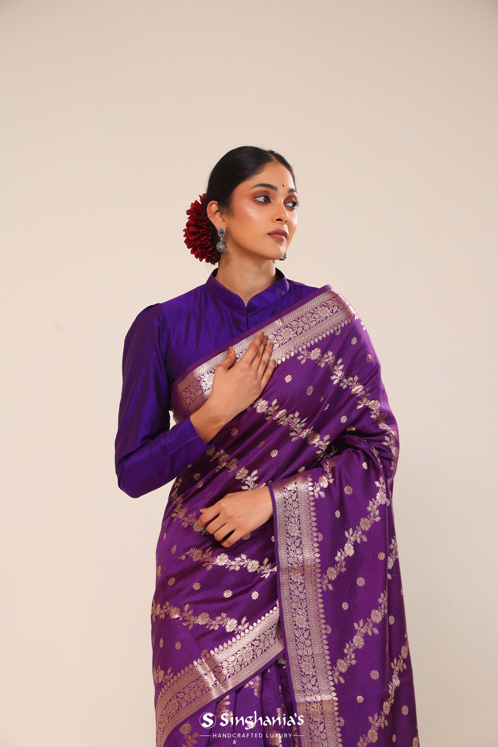 Tacao Purple Chiniya Banarasi Silk Saree