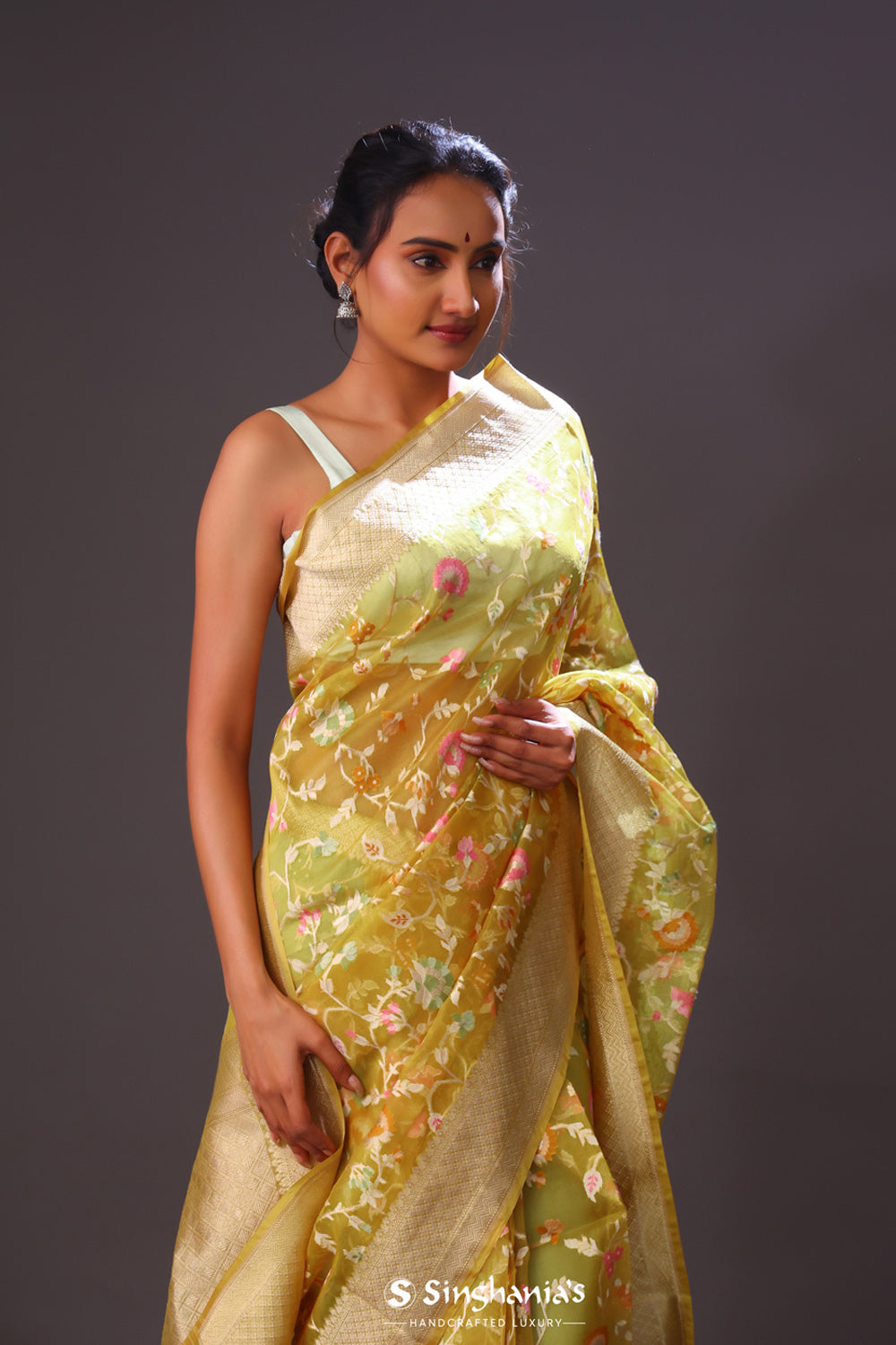 Dull Yellow Tissue Banarasi Saree