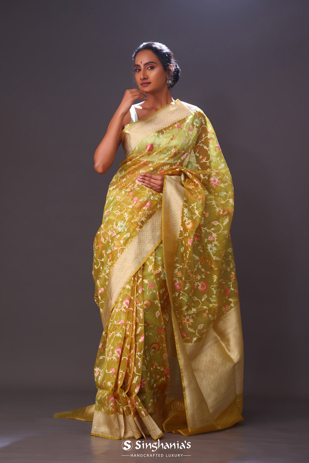 Dull Yellow Tissue Banarasi Saree