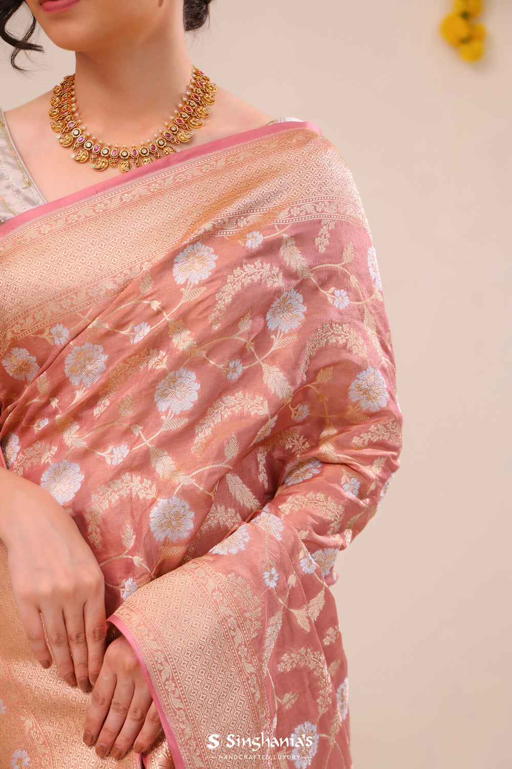 Dusty Pink Banarasi Silk Saree