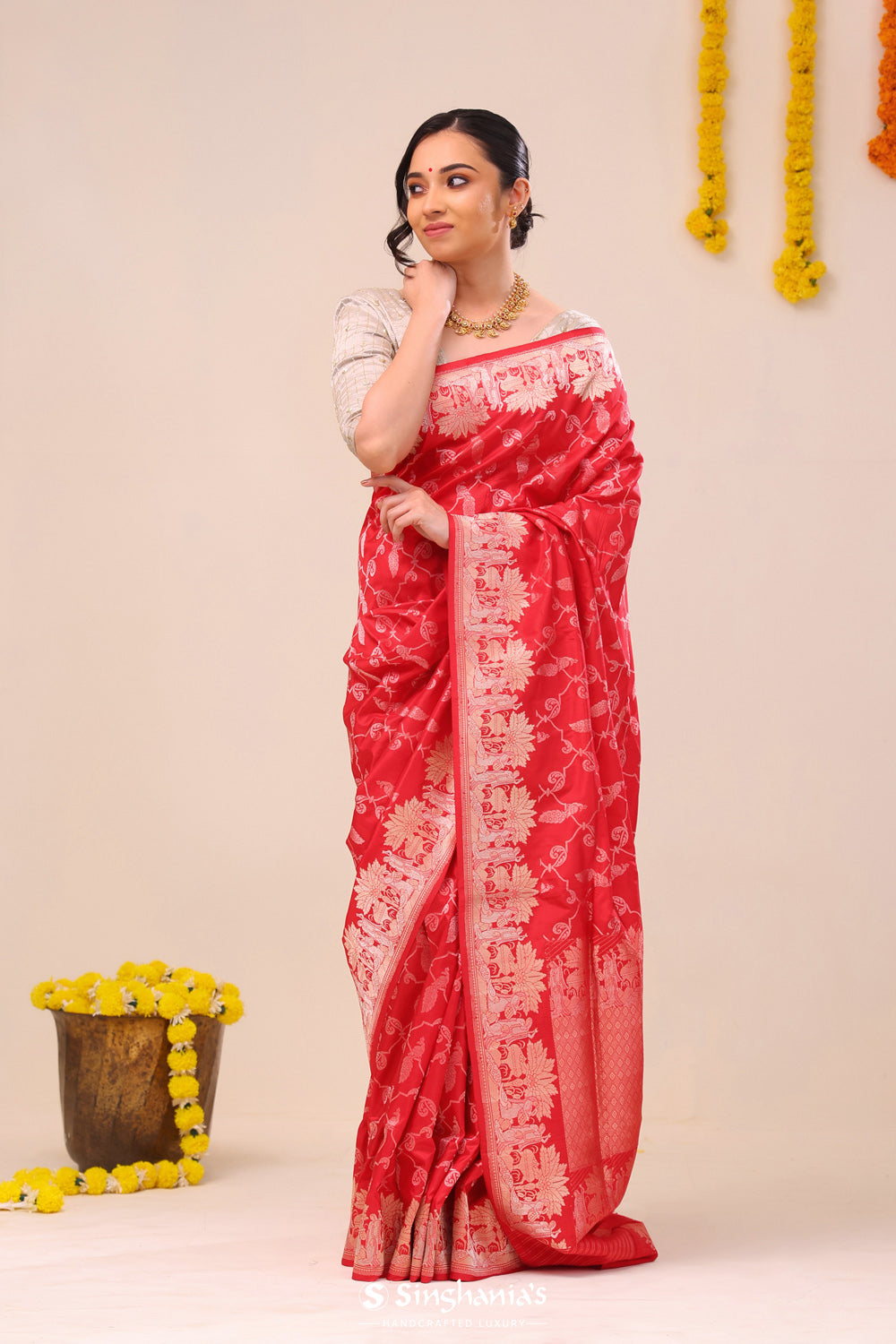 Deep Red Heritage Banarasi Silk Saree