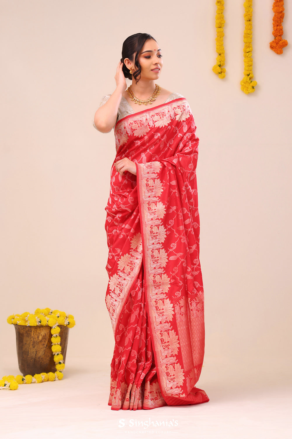 Deep Red Heritage Banarasi Silk Saree