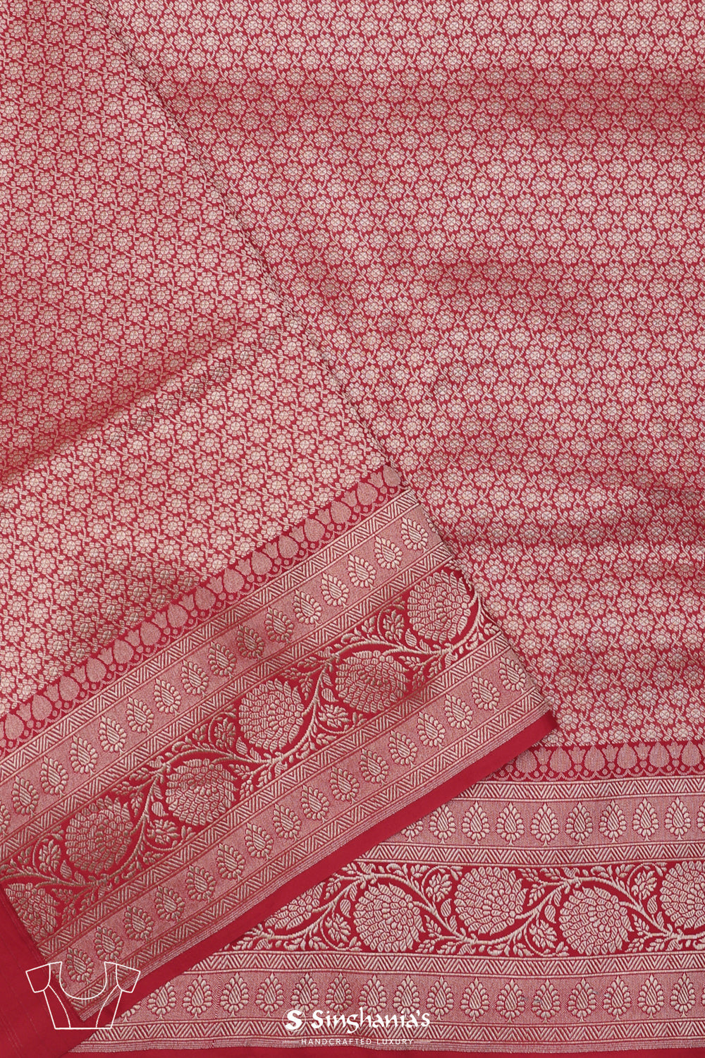 Hibiscus Red Butta Banarasi Silk Saree