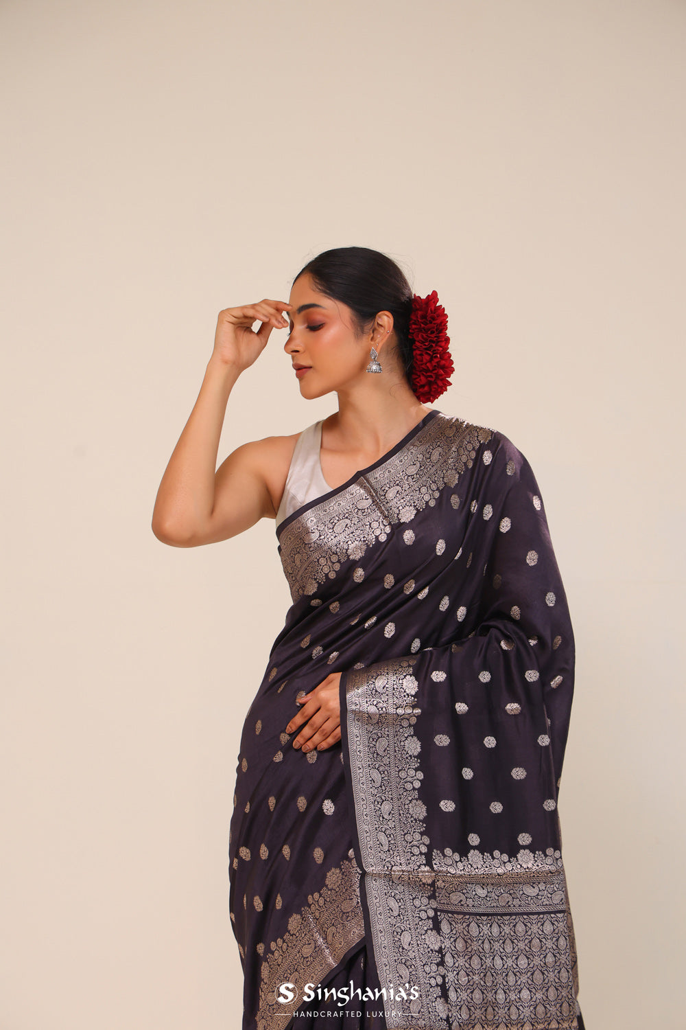 Jade Black Chiniya Banarasi Silk Saree