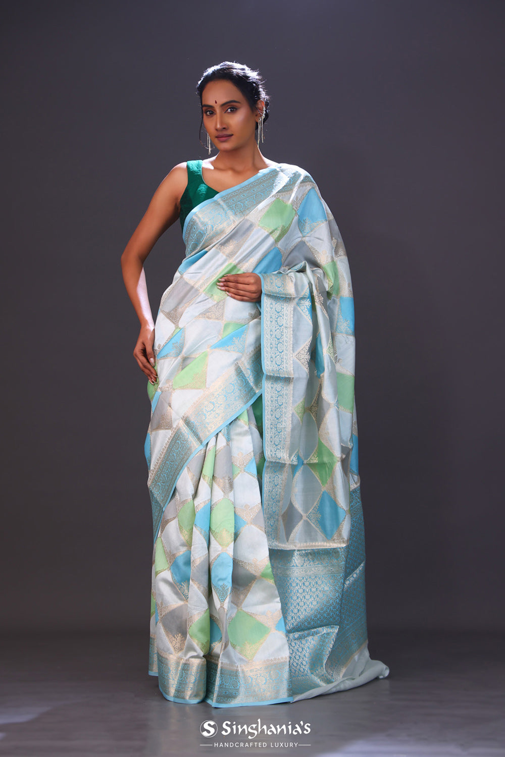 Sky Blue Chiniya Banarasi Silk Saree