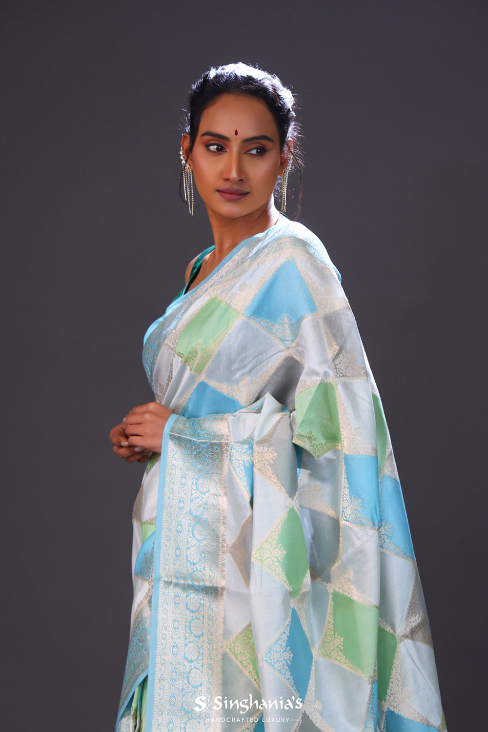 Sky Blue Chiniya Banarasi Silk Saree