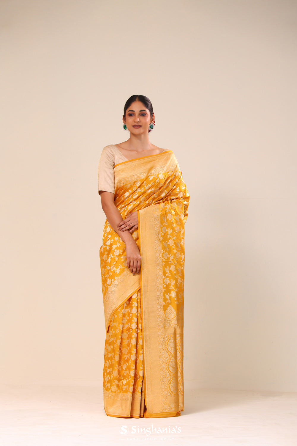 Gold Yellow Chiniya Banarasi Silk Saree