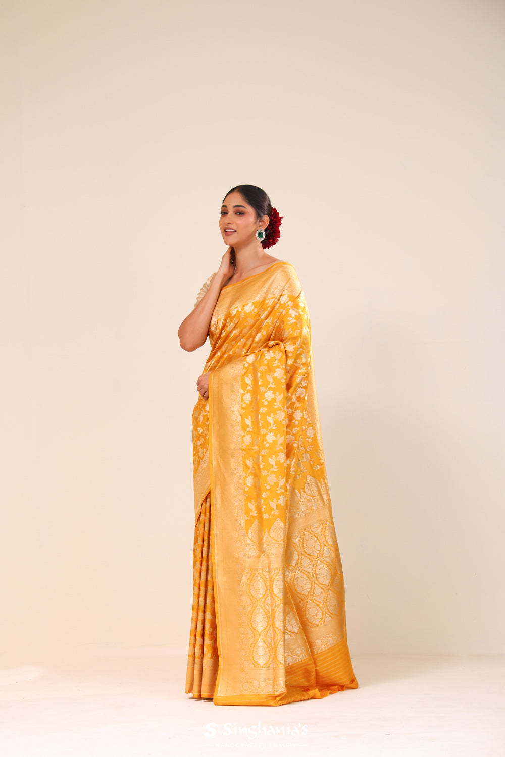 Gold Yellow Chiniya Banarasi Silk Saree