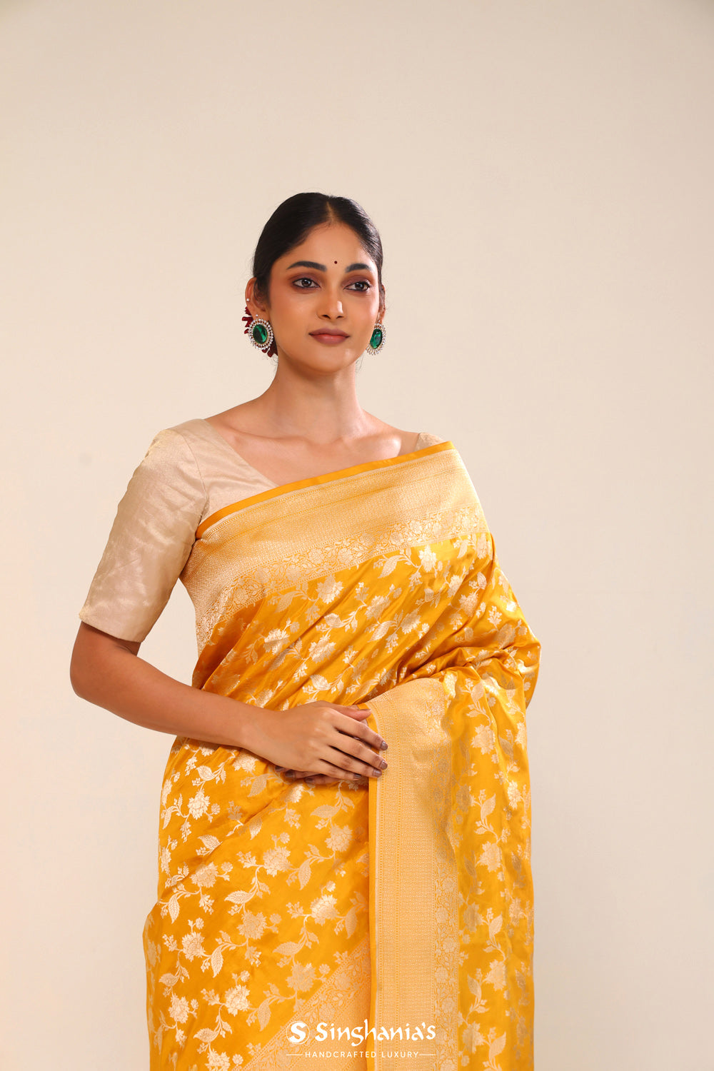 Gold Yellow Chiniya Banarasi Silk Saree