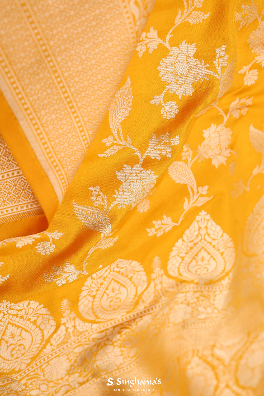 Gold Yellow Chiniya Banarasi Silk Saree