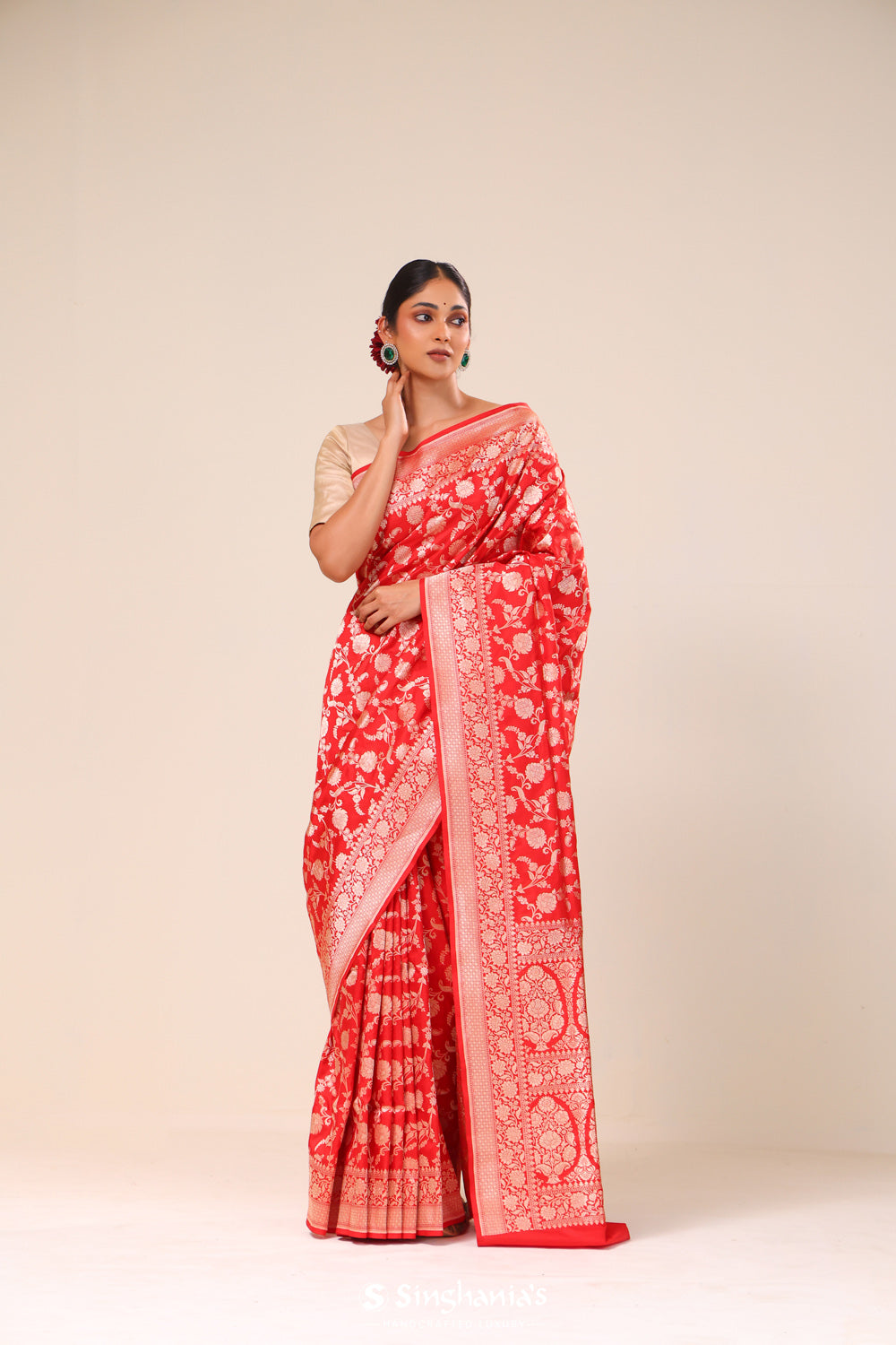 Carnelian Red Chiniya Banarasi Silk Saree