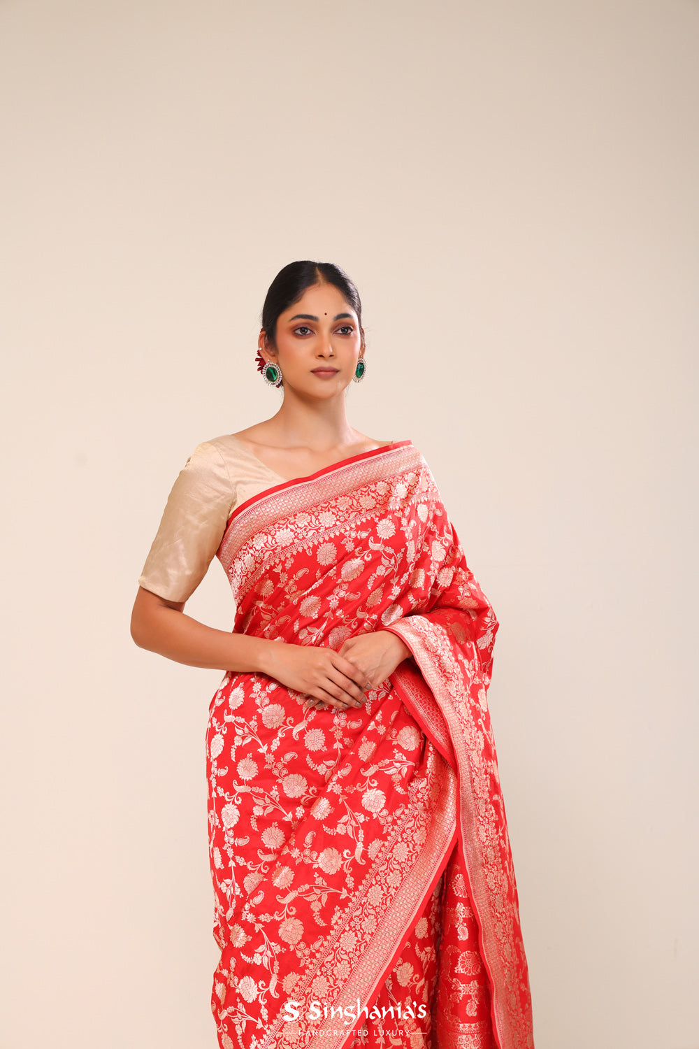 Carnelian Red Chiniya Banarasi Silk Saree