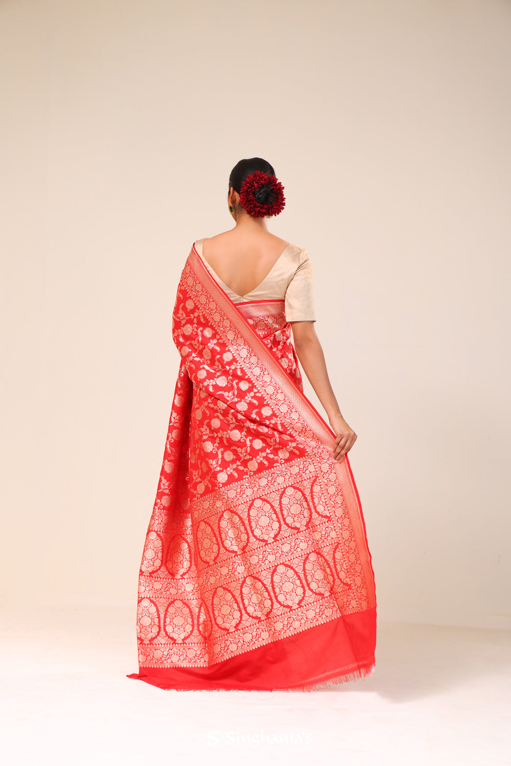 Carnelian Red Chiniya Banarasi Silk Saree