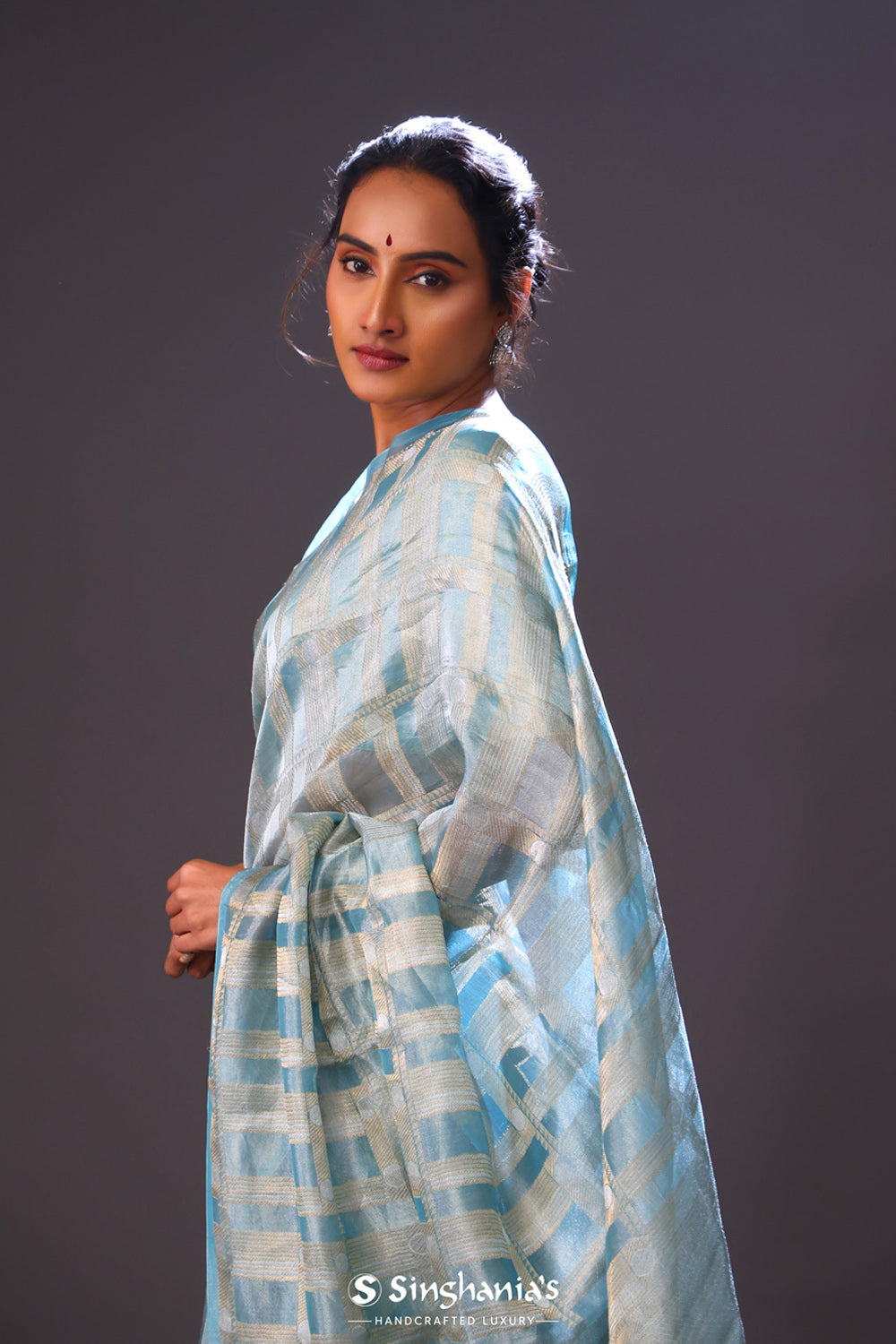 Powder Blue Tissue Chiniya Banarasi Saree