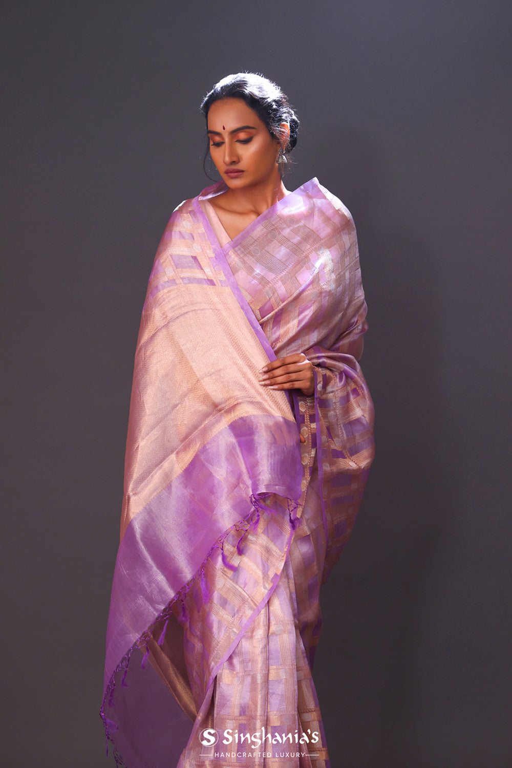 Plum Purple Tissue Chiniya Banarasi Saree