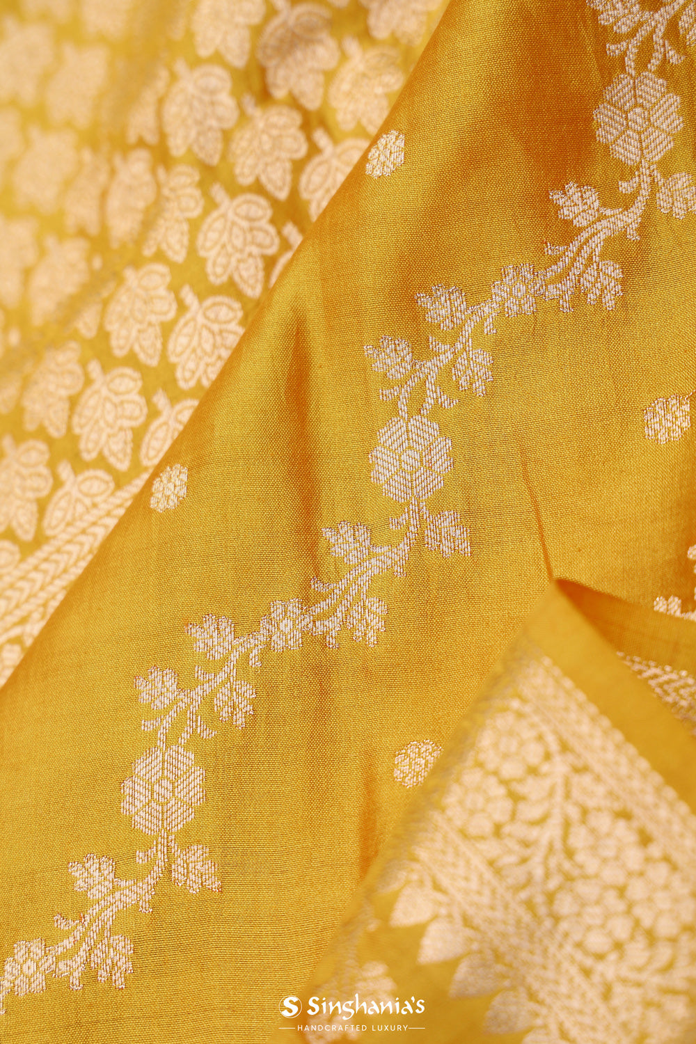 Durian Yellow Chiniya Banarasi Silk Saree