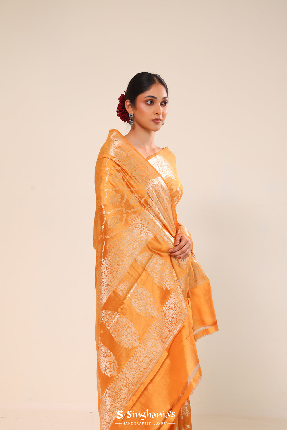 Yellow Orange Chiniya Banarasi Silk Saree