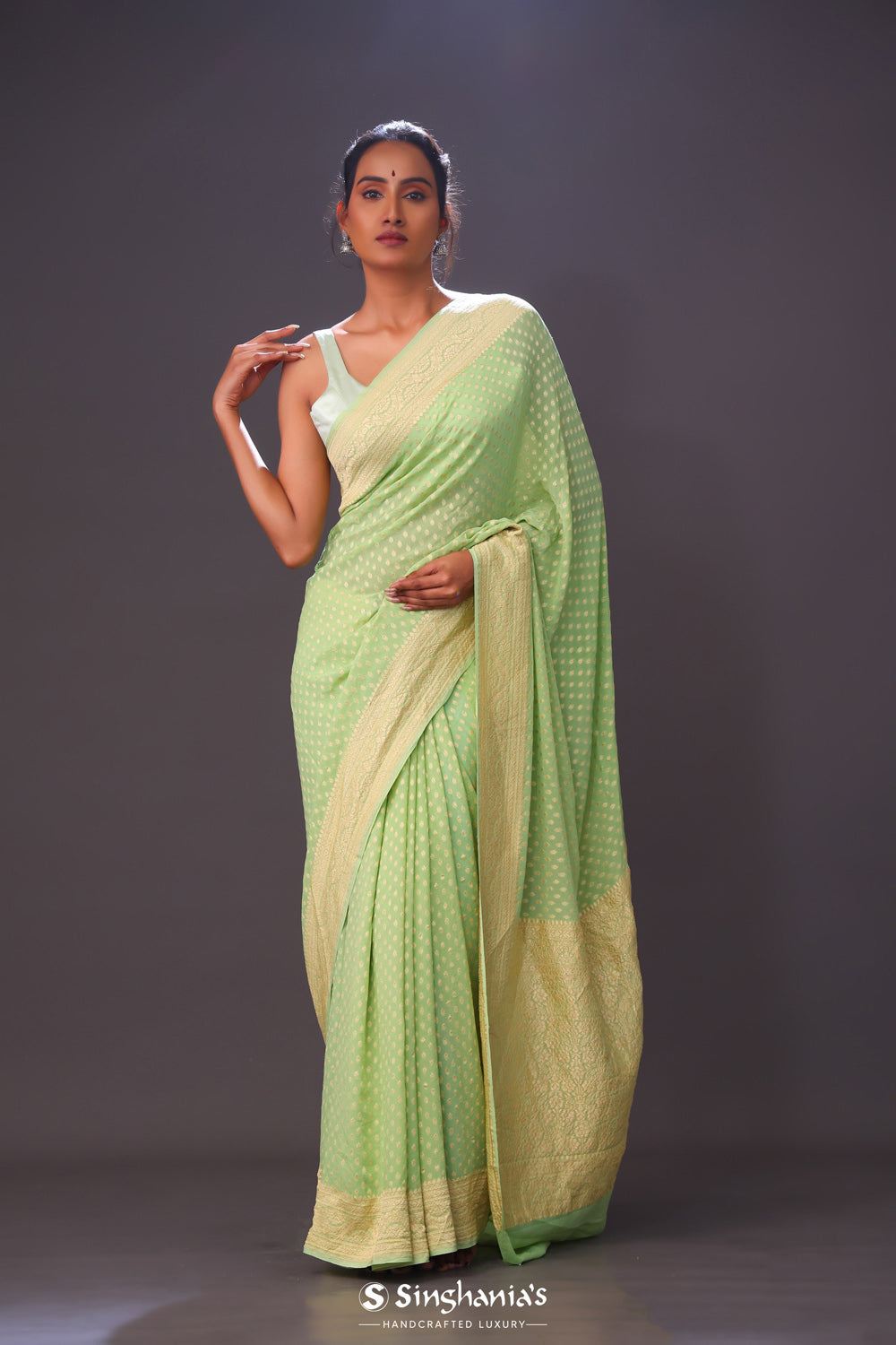 Tea Green Jaal Banarasi Silk Saree