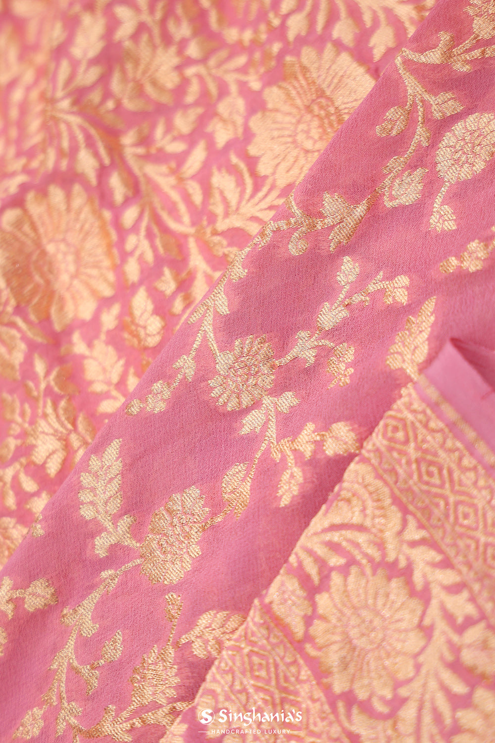 Flamingo Pink Jaal Banarasi Silk Saree