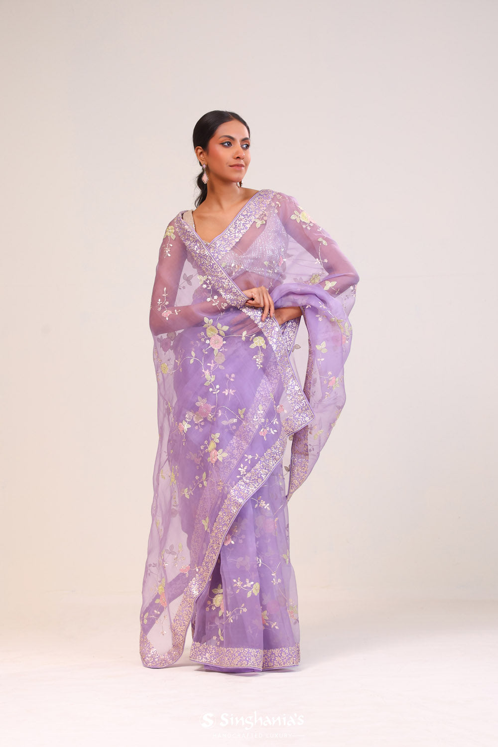 Iris Purple Organza Handcrafted Saree