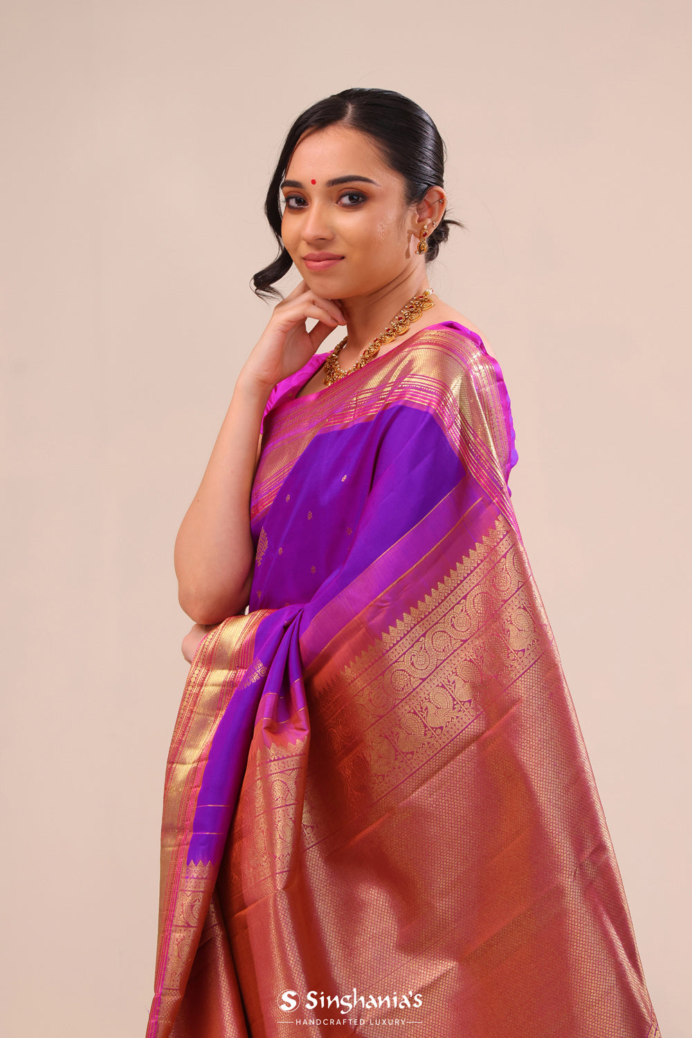 Dark Violet Butta Kanjivaram Silk Saree