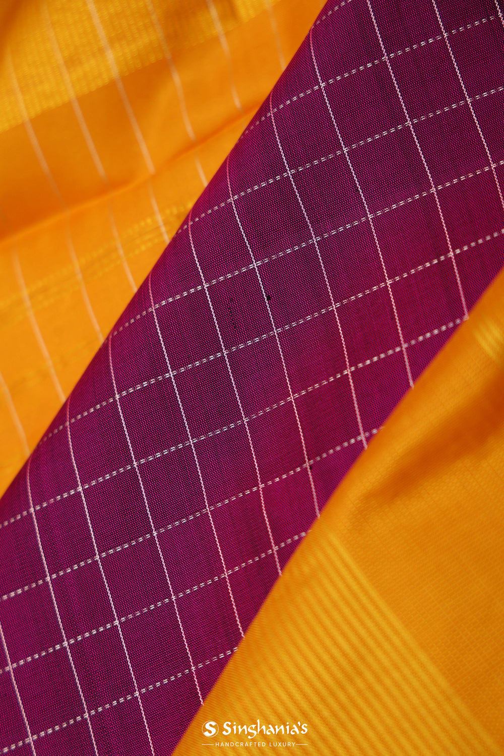 Deep Magenta Checks Kanjivaram Silk Saree