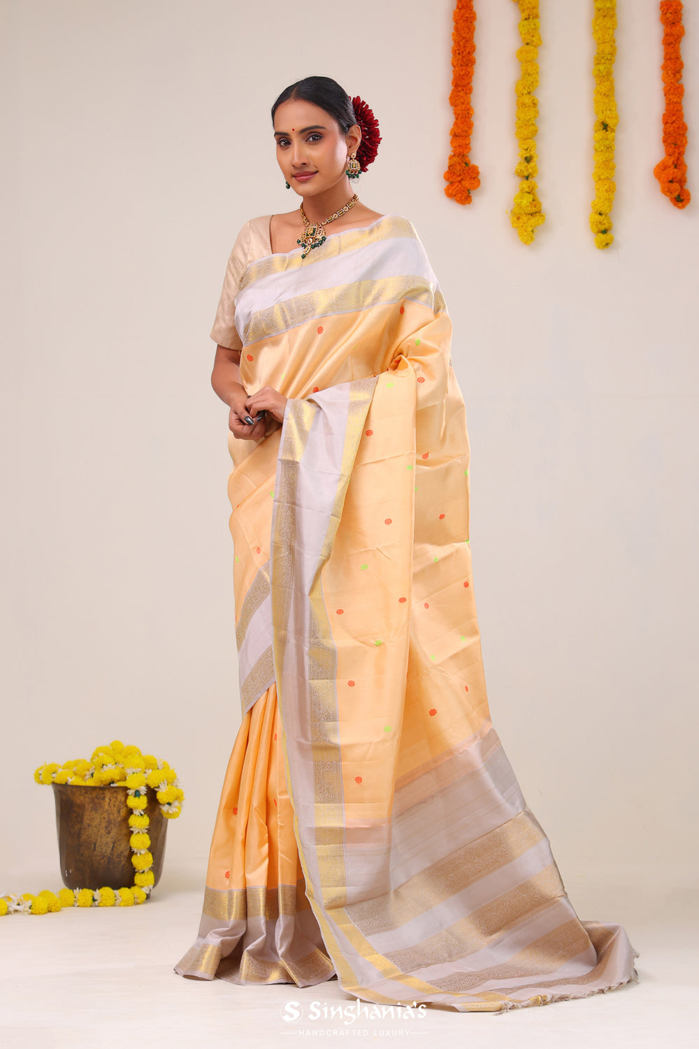 Mango Peach Heritage Kanjivaram Silk Saree