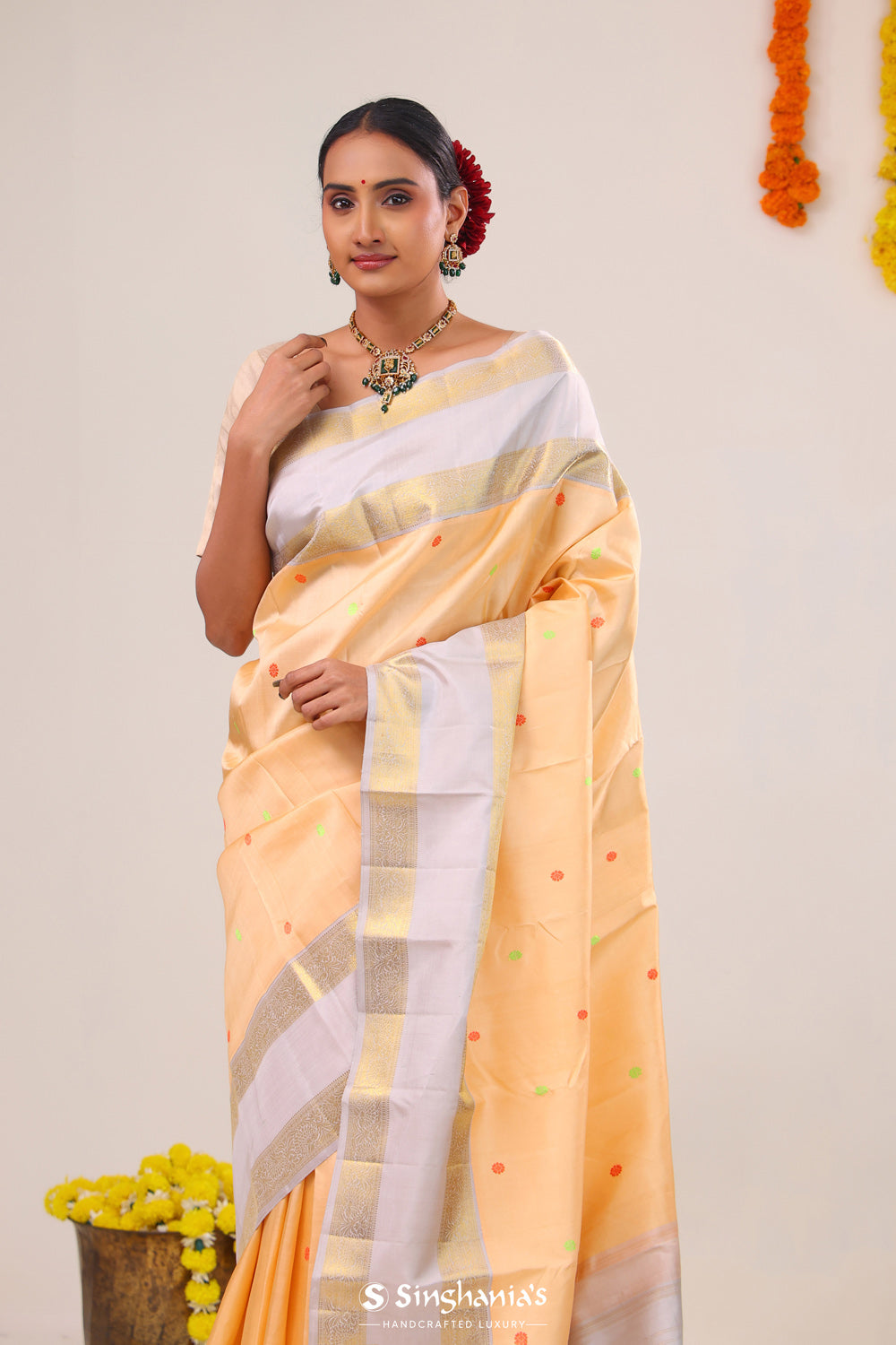 Mango Peach Heritage Kanjivaram Silk Saree