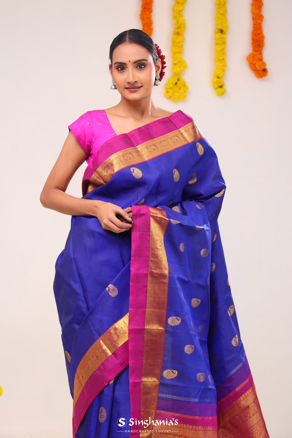 Admiral Blue Paisley Kanjivaram Silk Saree