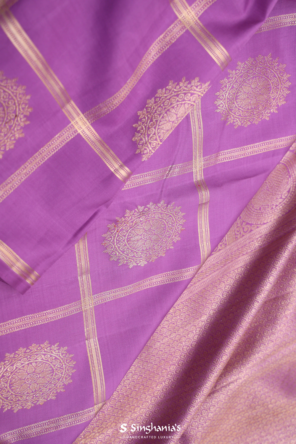 French Mauve Checks-Chkara Kanjivaram Silk Saree