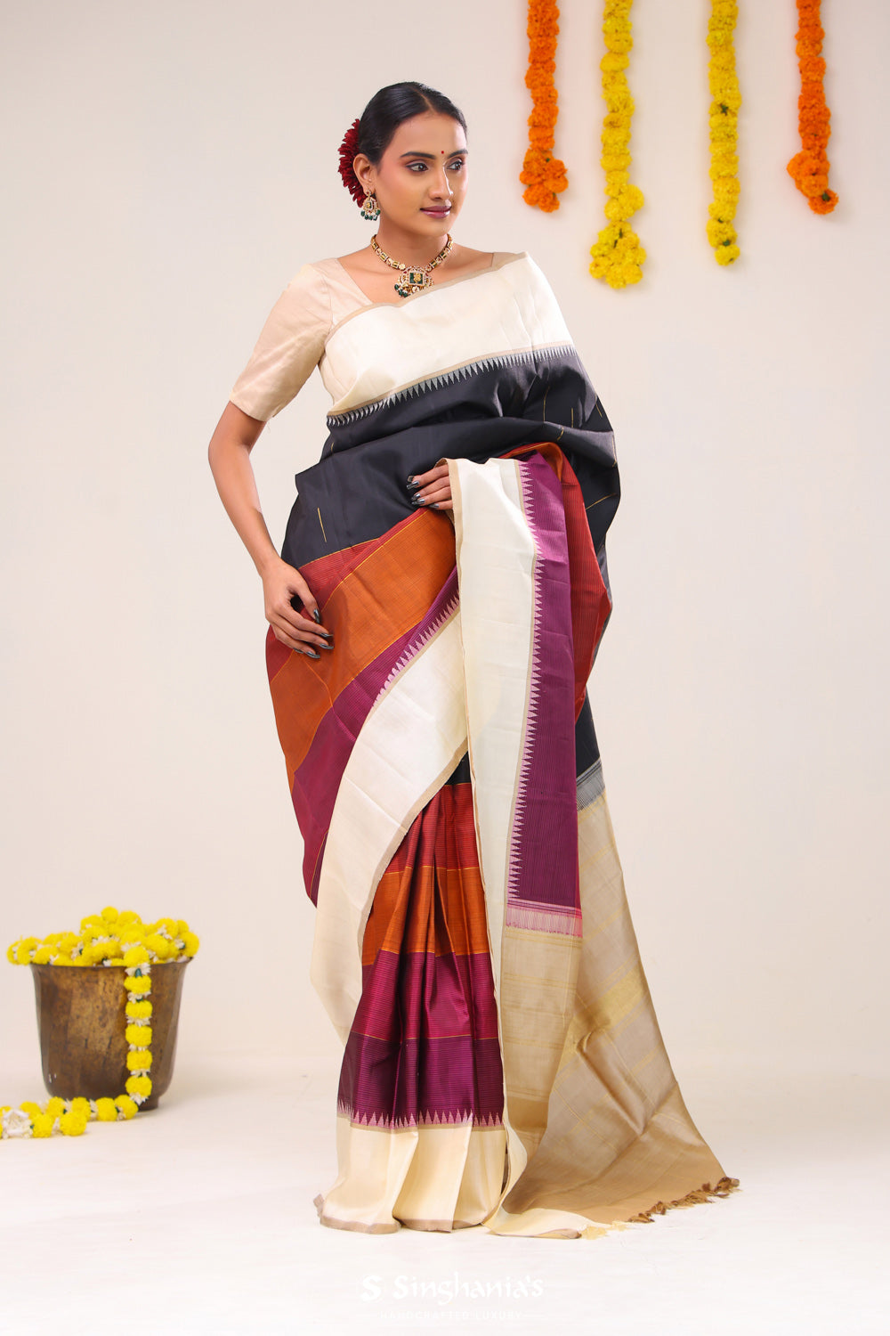 Multi-Layered Rain Drop Kanjivaram Silk Saree