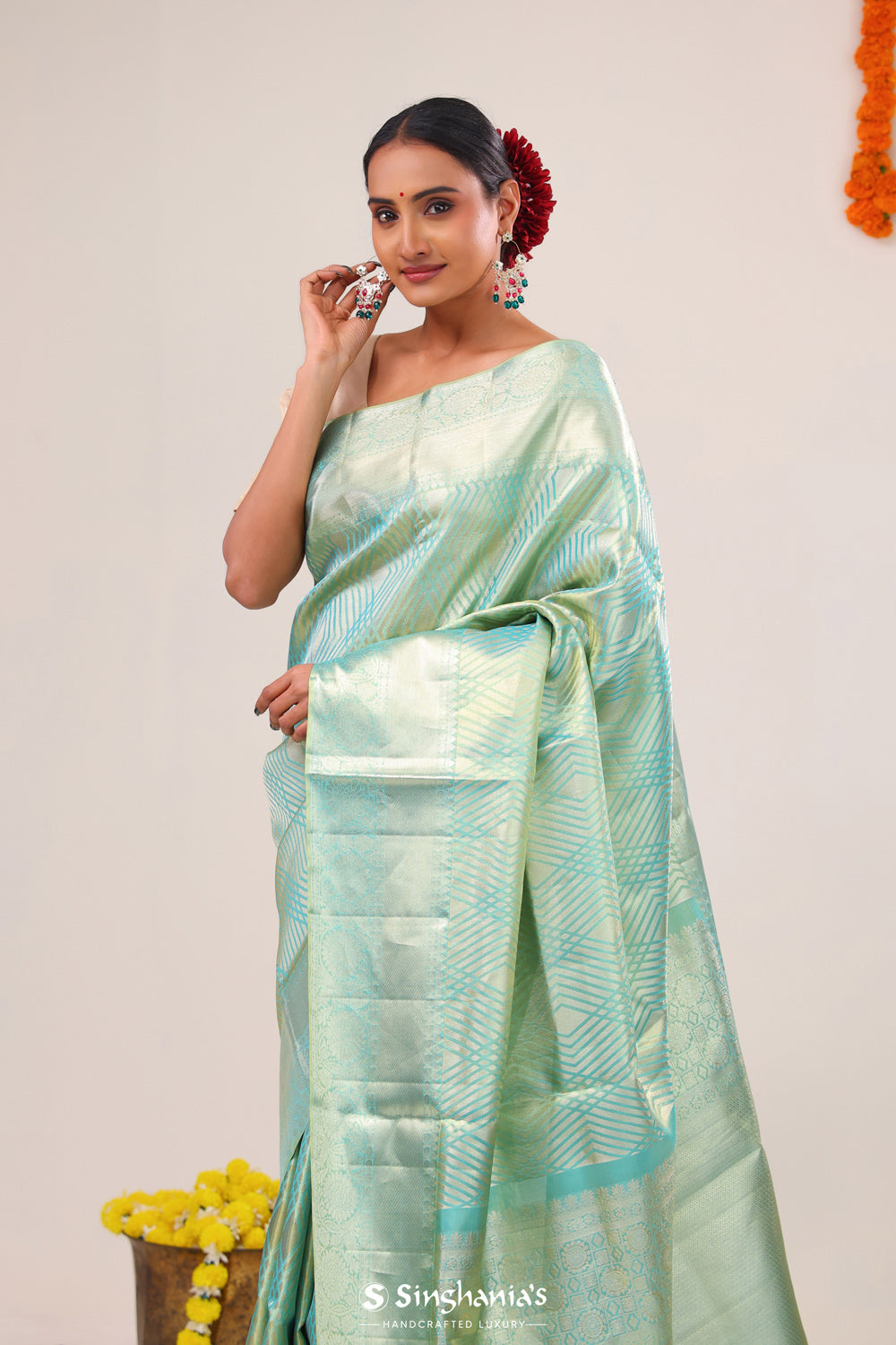 Tiffany Blue Kanjivaram Silk Saree