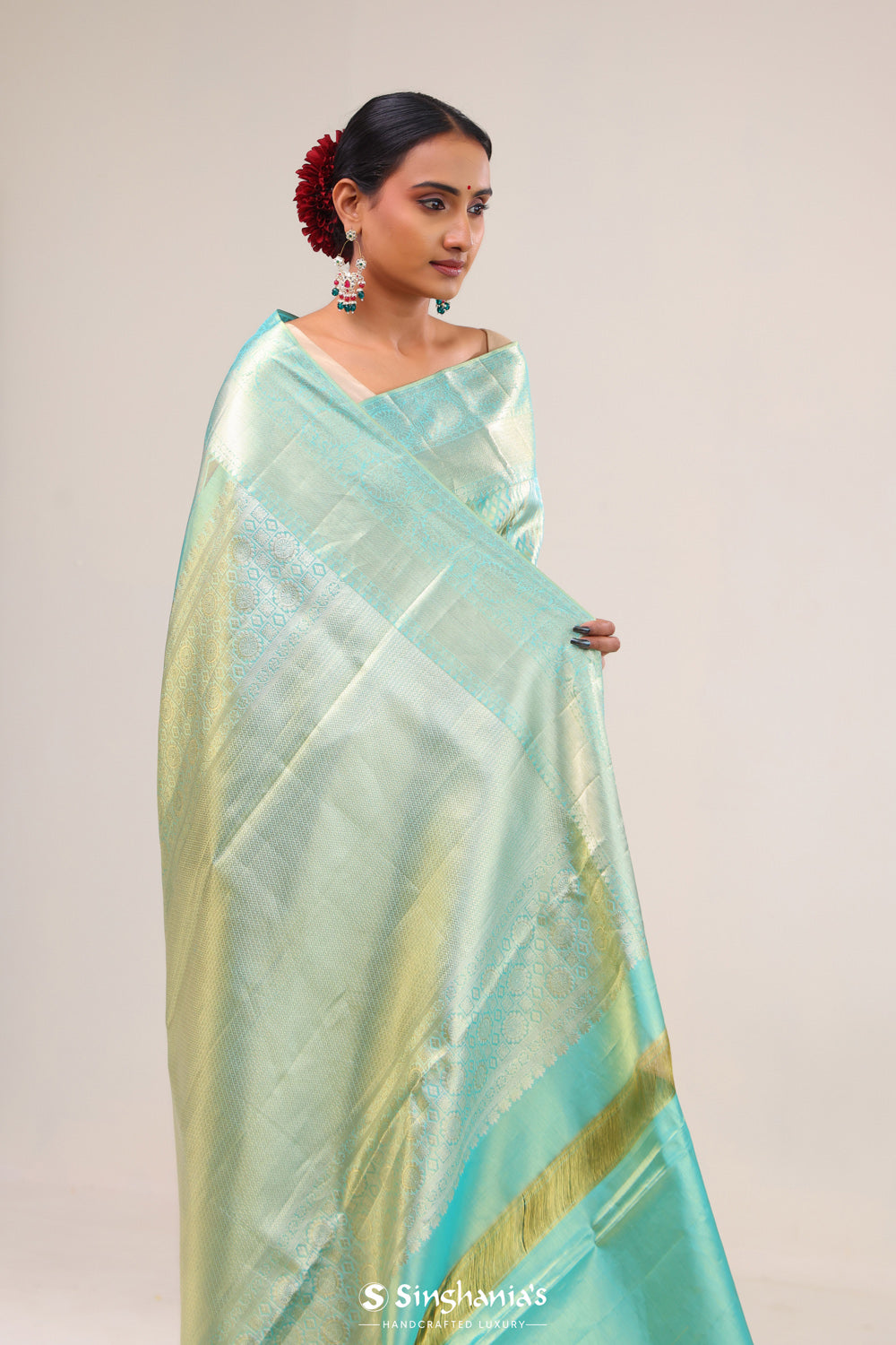 Tiffany Blue Kanjivaram Silk Saree