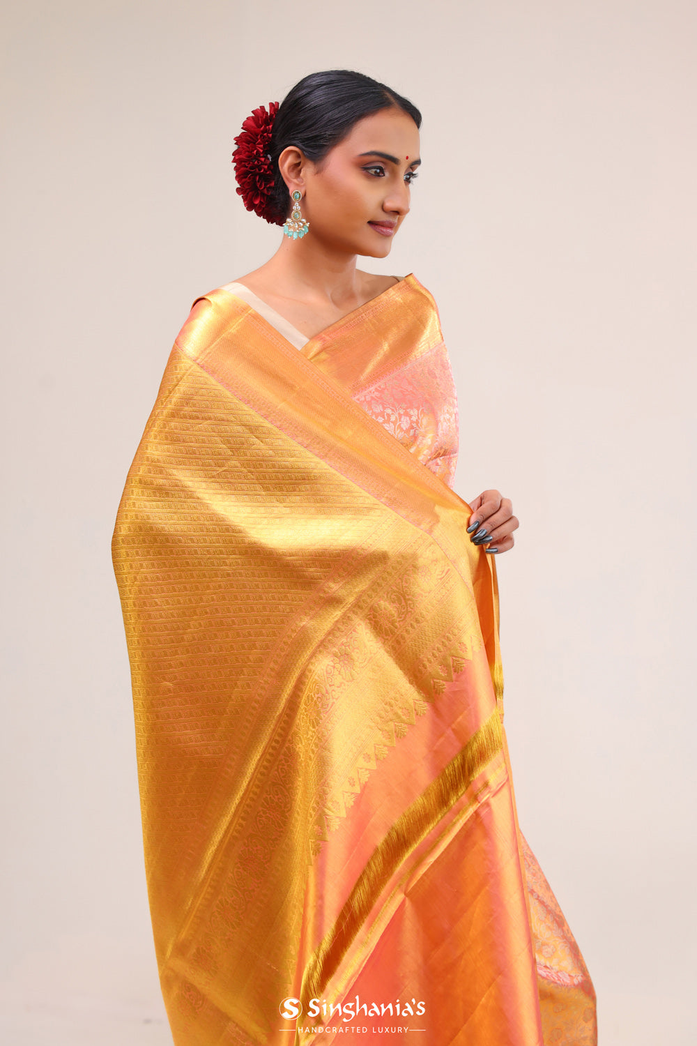 Light Salmon Jaal Kanjivaram Silk Saree