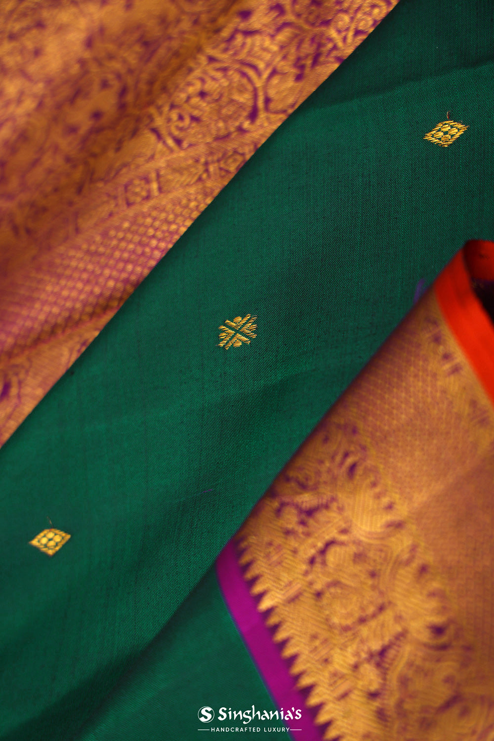 Bottle Green Heritage Kanjivaram Silk Saree