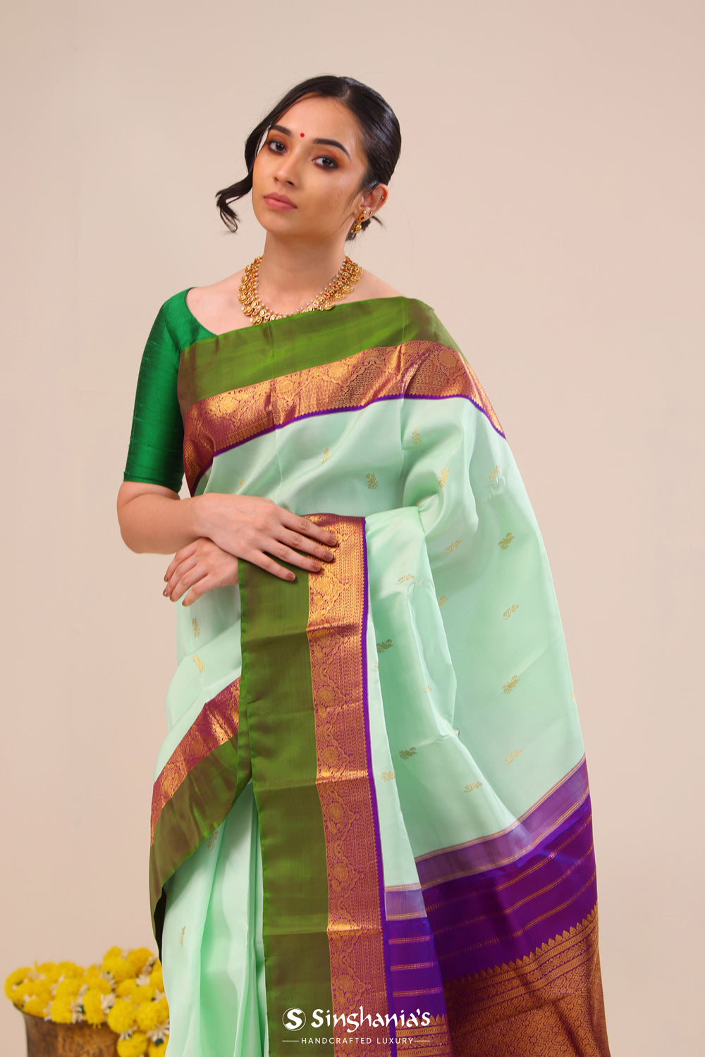 Mint Green Butta Kanjivaram Silk Saree