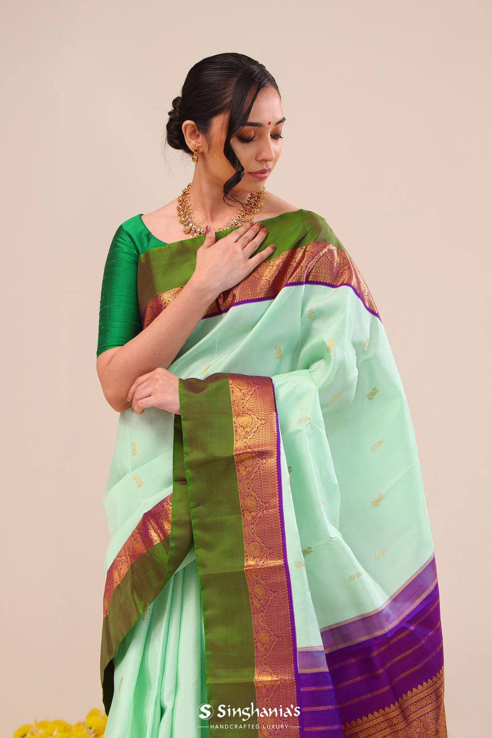 Mint Green Butta Kanjivaram Silk Saree