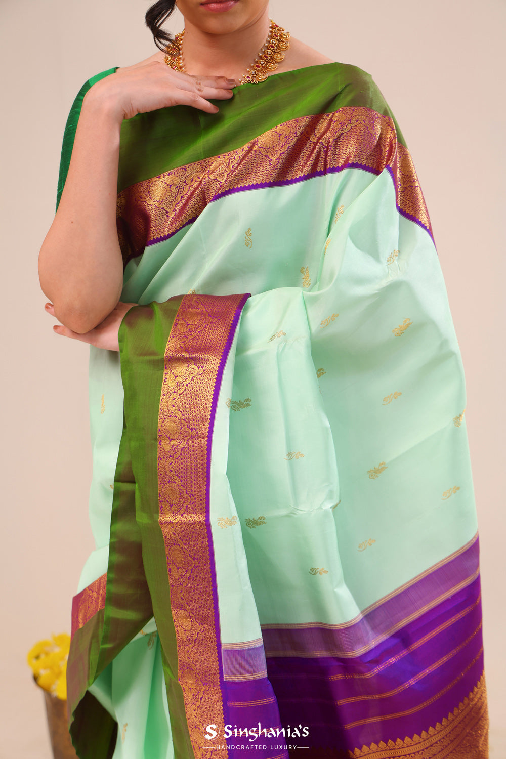 Mint Green Butta Kanjivaram Silk Saree