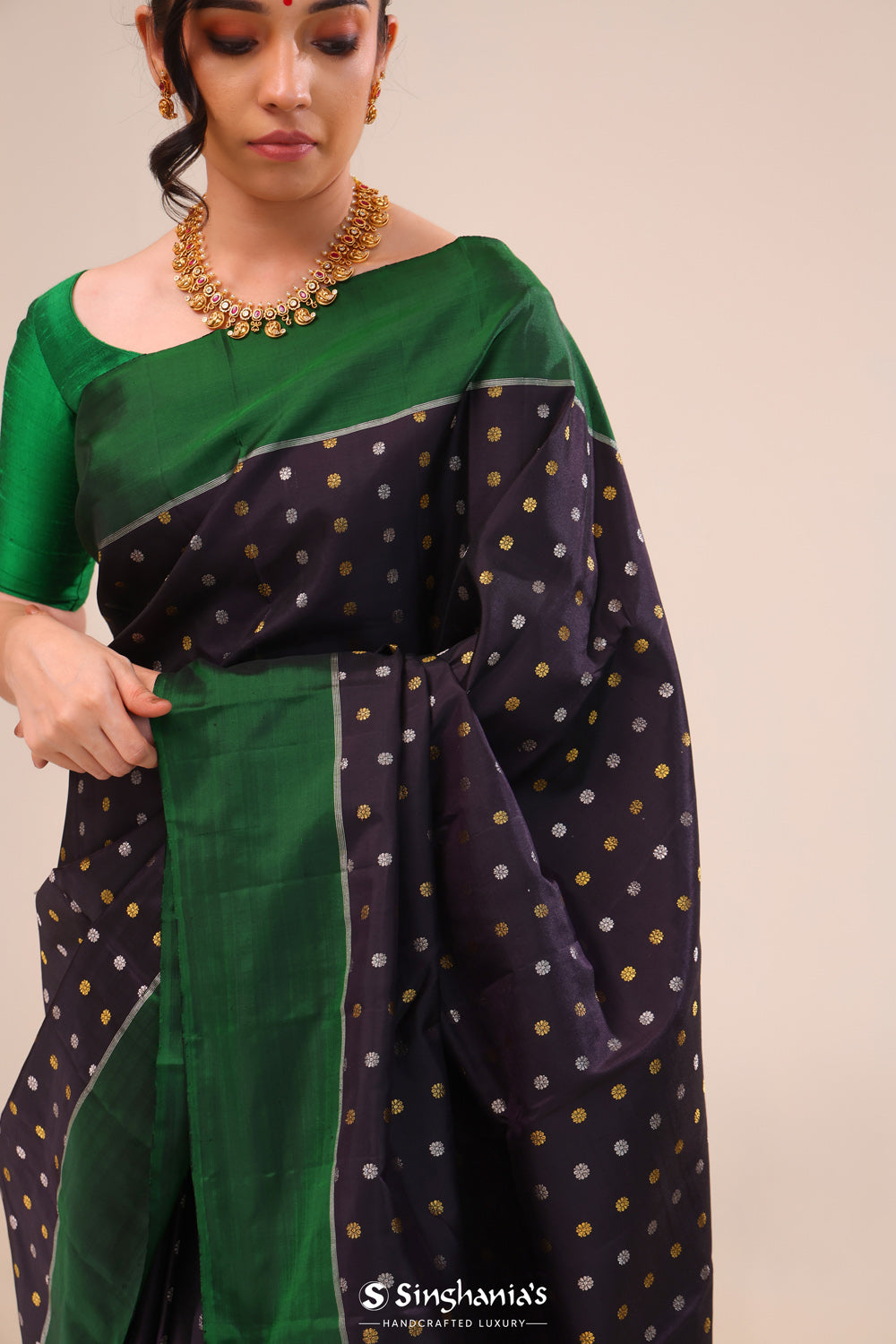 Night Black Butta Kanjivaram Silk Saree