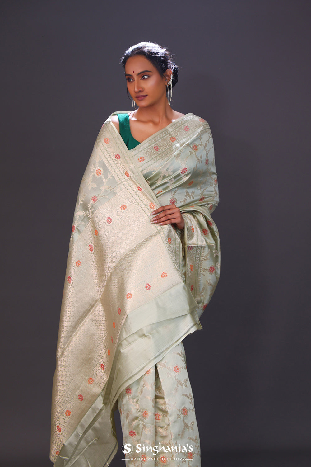 Laurel Green Meenakari Banarasi Silk Saree