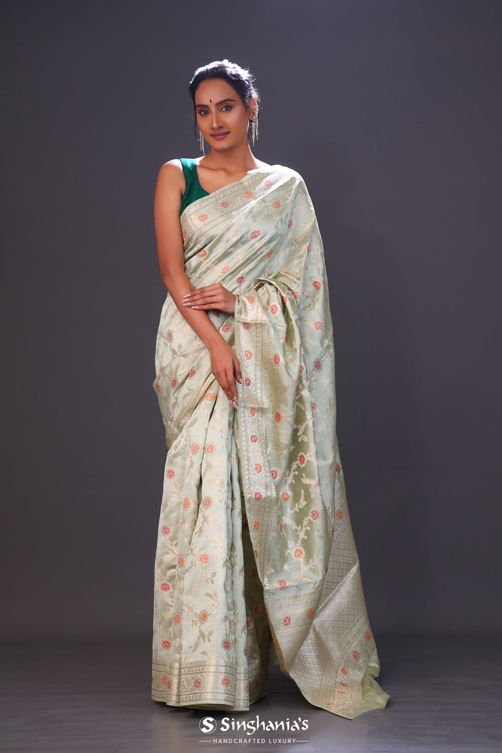 Laurel Green Meenakari Banarasi Silk Saree