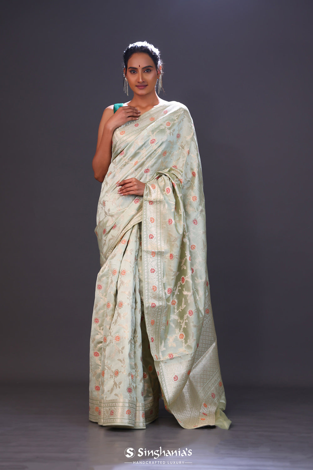 Laurel Green Meenakari Banarasi Silk Saree