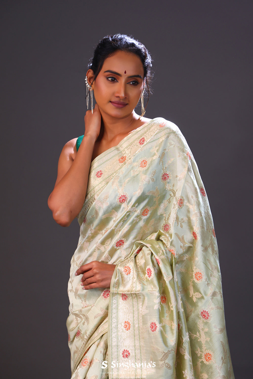 Laurel Green Meenakari Banarasi Silk Saree