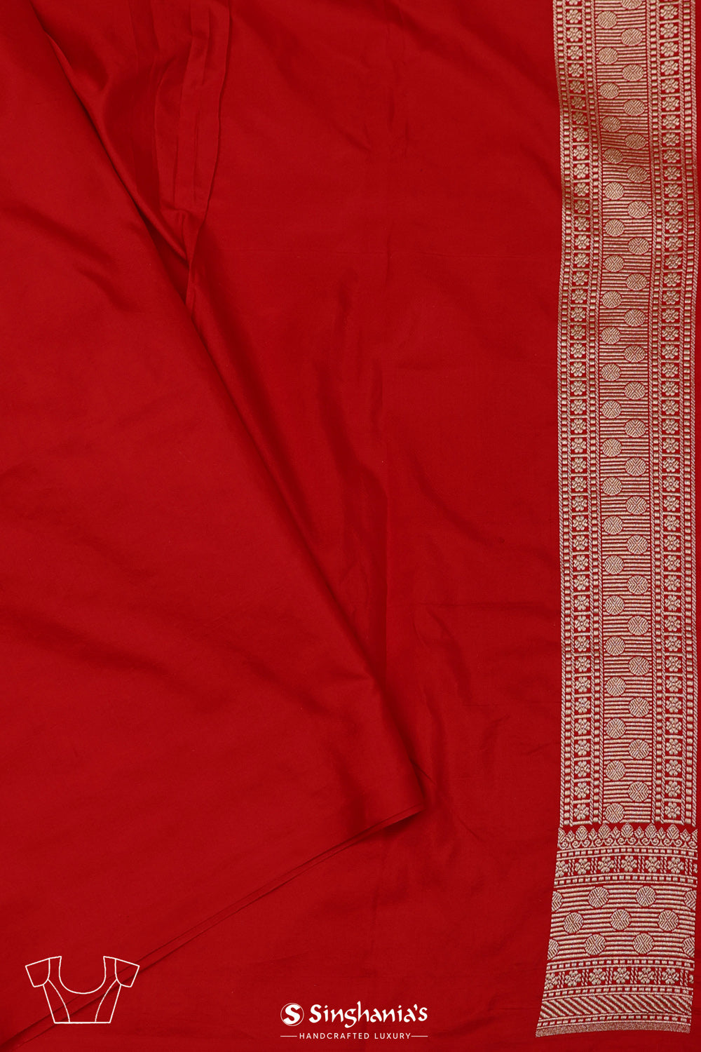 Bright Red Floral Banarasi Silk Saree