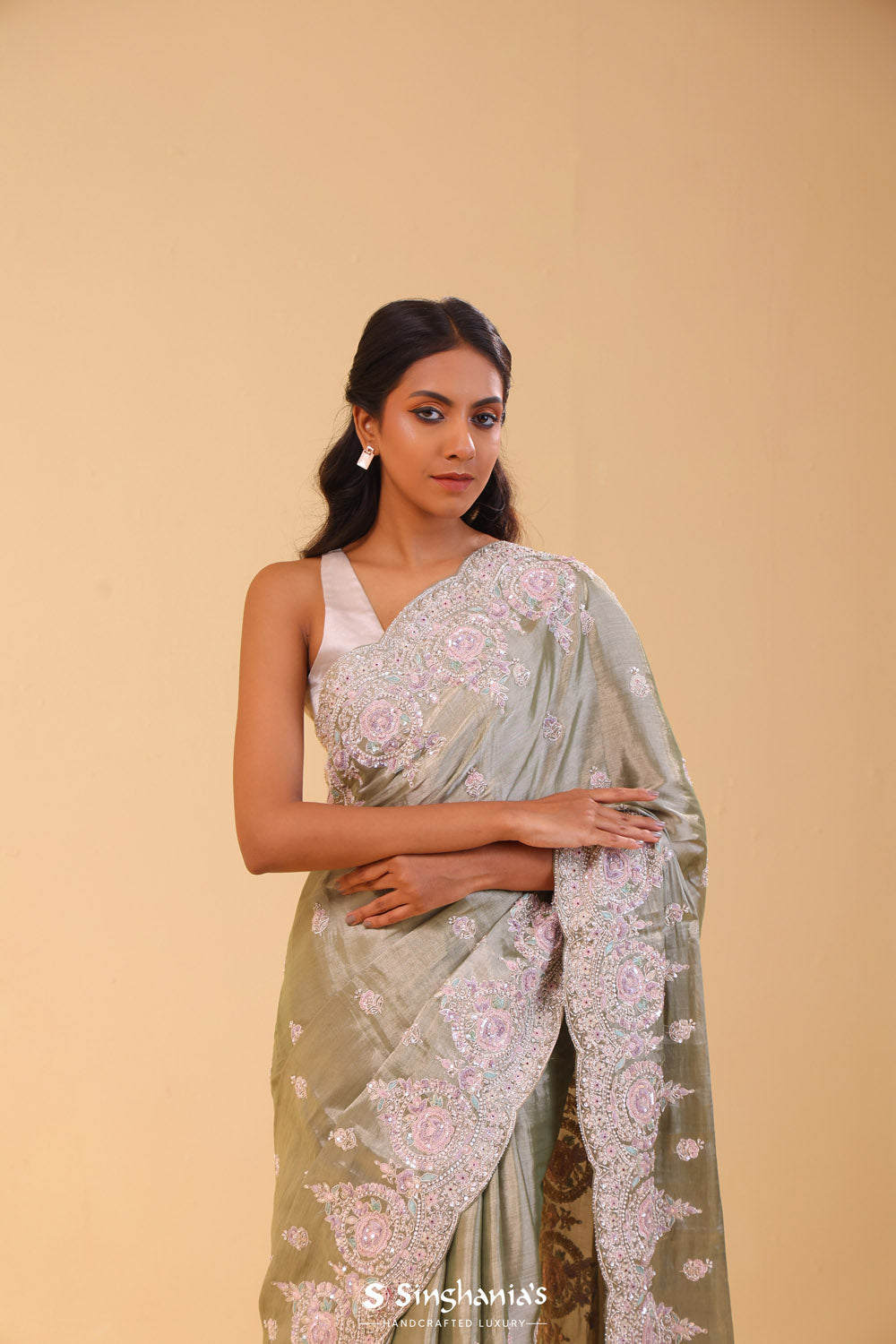 Celadon Gold Tissue Handcrafted Saree